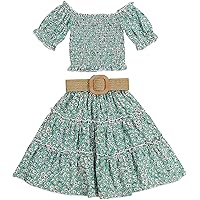 Toddler Girl Ruffled Off The Shoulder Crop Top+ Maxi Boho Tutu Long Skirts Dress with Waistband Summer Clothes Set