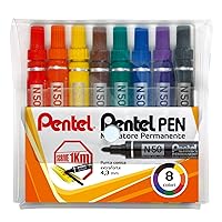 Pentel Pen N50 Permanent Marker Conical Tip Pocket 8 Pieces Assorted Colours