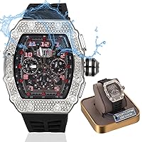 Halukakah Premium Diamond Gold Watch for Men, Luxury Platinum White Gold Plated, Waterproof, Mechanically Inspired Dial, Iced Out, Adjustable Black Strap, Gift Box Included, platinum