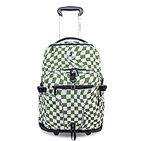 J World New York Lunar Rolling Backpack, Laptop Bag with Wheels, Matcha Checkers, 19.5