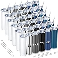 Inbagi Gifts for Christmas 36 Packs Skinny Tumbler Bulk 20 oz Stainless Steel Slim Water Cups with Lid and Straw Double Layer Insulated Travel Mugs for Wedding Birthday Party Favors(Cool Color)