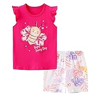 HOMAGIC2WE Toddler Girl 100% Cotton Shirt Short Pants Sets Cute Animal Cartoon Applique Summer Outfits Set