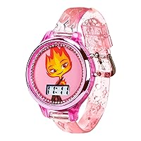 Disney Elemental Ember Lumen Kids’ Watch – Fiery Pink LCD Display with LED Lightshow Feature, Water-Resistant with Special Edition Gift Tin