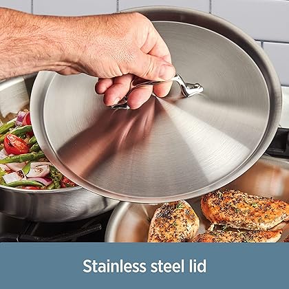 All-Clad D3 3-Ply Stainless Steel Fry Pan with Lid 12 Inch Induction Oven Broil Safe 600F Pots and Pans, Cookware