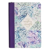 Christian Art Gifts Purple Floral Faux Leather Journal | Everything Beautiful – Ecclesiastes 8:11 Bible Verse | Flexcover Inspirational Zippered Notebook w/Ribbon 336 Lined Pages, 6.5 x 8.75 Inches