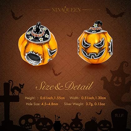 NINAQUEEN Halloween Pumpkin Charms Fits Charms Bracelets Sterling Silver Bead Birthday Valentines Christmas Gifts for Women Her Wife Mom Girls Girlfriend Jack-o'-lantern