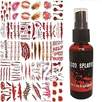 3D Fake Scars Halloween Makeup Kit,30 Sheets Scar Sticker 150PCS+Fake Blood Spray 1.76oz