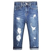 KIDSCOOL SPACE Girls Slim Ripped Holes Pink Sequin Stars Fashion Jeans