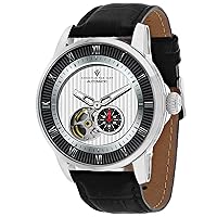 Men's Viscay Stainless Steel Automatic Leather Strap, Black, 22 Casual Watch (Model: CV0550), White