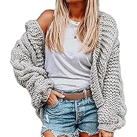 Womens Oversized Open Front Long Sleeve Chunky Knit Cardigan Sweaters Loose Lightweight Soft Solid Color Outwear Coat