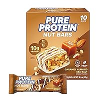 Pure Protein Bars, Chocolate Peanut Caramel, 20g Protein, 12 Count & Nut Bars, Caramel Almond Sea Salt, 10g Protein, 10 Count