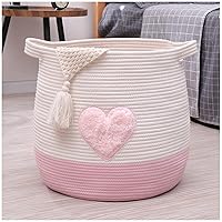 Large Cotton Rope Basket, Woven Storage Basket for Toy, Laundry and Blanket Organizer Basket, Round Hamper Basket with Handles for Kid's Room 17.7