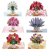 Pop Up Greeting Cards Assortment, 6 Cards. Flower Bouquet, Birthday Cards, Anniversary, Mother Day, Father Day, Thinking of You, Thank You Card
