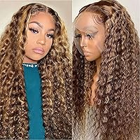 200% Density 30 Inch 13x6 Highlight Ombre Deep Wave Lace Front Wigs Human Hair 4/27 Colored Wig Honey Blonde Lace Front Wigs Human Hair Pre Plucked with Baby Hair for Women
