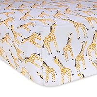 Burts Bees Baby Print Fitted Crib Sheet Organic Cotton BEESNUG - Giraffe Animal Prints, Fits Unisex Standard Bed and Toddler Mattress, Infant Essentials, 28 x 52 x 5.5 Inch 1-Pack