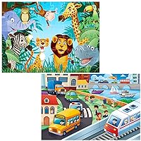 Jumbo Floor Puzzle for Kids Animal City Transportation Jigsaw Large Puzzles 48 Piece Ages 3-6 for Toddler Children Learning Preschool Educational Intellectual Development Toys 4-8 Years Old