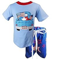 Baby Toddler Little Boys 4th of July Patriotic Stars Stripes American Flag Top Shorts Outfit Set