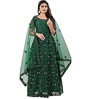 Semi Stitch Gown for Women and Girls Women's Mono Net Embroidered Semi Stitch Gown Diwali Wear by BOLLYCLUES. (Green), One Size