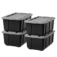 IRIS USA 27 Gallon Large Heavy-Duty Storage Plastic Tote, 4 Pack, Rugged Garage Organizer Container with Durable Snap Lid, Black/Gray