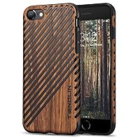 TENDLIN Compatible with iPhone SE 2022 Case (3rd Gen)/iPhone SE 2020 Case (2rd Gen)/iPhone 8 Case/iPhone 7 Case Wood Grain Outside Soft TPU Silicone Hybrid Slim Case (Wood & Leather)