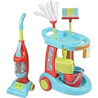 Constructive Playthings Little Helper Toddler Cleaning Set with Kids Vacuum That Really Works, Cleaning Trolley, Sweeper and Duster, Learning Toys for Kids 3 Years & Up, 12-Piece Set