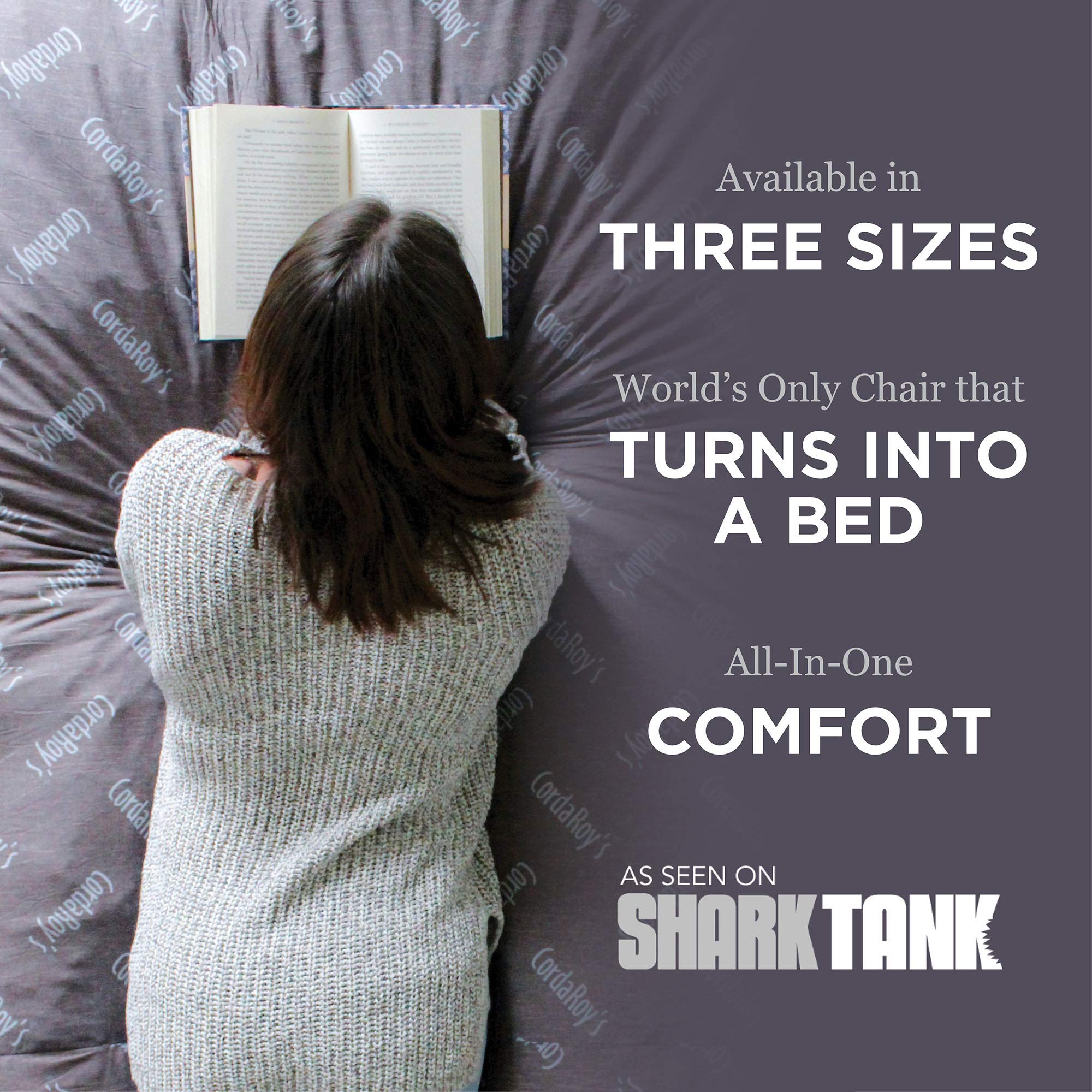 CordaRoy's Chenille Bean Bag Chair, Convertible Chair Folds from Bean Bag to Bed, As Seen on Shark Tank, Charcoal - Queen Size
