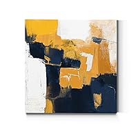 Renditions Gallery Square Canvas Wall Art: Neutral Geometric, Bright Fractal Floral, Modern Multicolor Nature & Animal Abstract Wall Art for Home & Office Navy & Gold I - Ready to Hang (40X40)