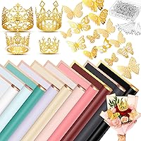 312 Pcs Gold Edge Flower Wrapping Paper Bulk Crowns for Flower Bouquets Wedding Corsages Pins for Flower 3D Gold Butterfly Wall Decor for Birthday Wedding DIY Craft(Multicolor)