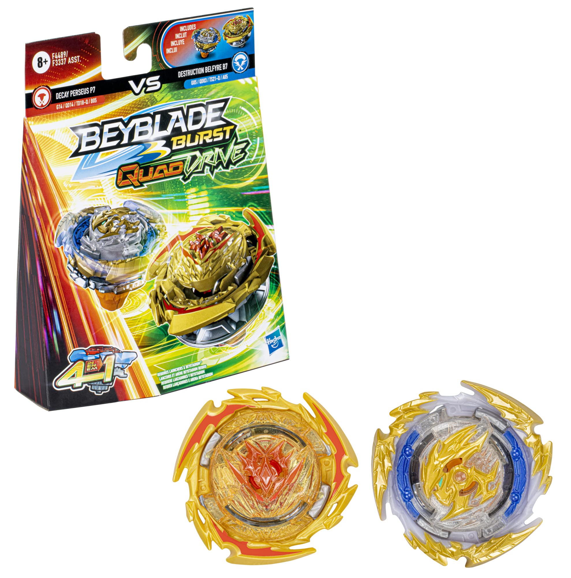 BEYBLADE Burst QuadDrive Destruction Belfyre B7 and Decay Perseus P7 Spinning Top Dual Pack - 2 Battling Game Top Toy for Kids Ages 8 and Up