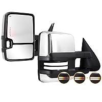 Towing Mirrors Chrome Switchback Turn Lights Compatible with 2003-2007 Chevy Silverado GMC Sierra Tow Mirrors with Turn Signal Light Running Lights Power Glass Backup Lamp Heated Pair