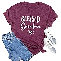 Blessed Grandma Shirt for Women Grandmother Heart Graphic Tees Grandma Gift T-Shirt Tops