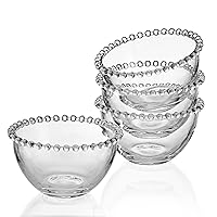 Fitz and Floyd Beaded Glass Prep, Dip, Dessert, Fruit, Candy Bowls, Set of 4, 5.25 inch, Clear