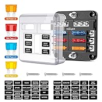 Nilight - 50055F 6 Way Blade Screw Fuse Block 6 Circuits with Negative Bus Fuse Box Holder with LED Indicator ATO/ATC Fuse Panel Waterproof Cover for 12V Automotive Cars Marine Boats RVs Trailers
