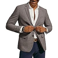 PJ PAUL JONES Mens Cotton Blazer Casual Lightweight Two Button Linen Suit Blazers Regular Fit Checkered Lapel Blazer Jacket Brown