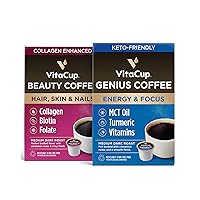 VitaCup Coffee Pod Beauty & Genius 32ct. Bundle Vitamin infused Recyclable Single Serve Pods Compatible with K-Cup Brewers Including Keurig 2.0