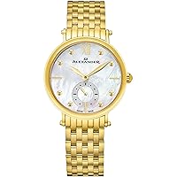 Alexander Monarch Roxanaホワイト母のパールLarge FaceステンレススチールメッキイエローゴールドWatch for Women – スイスクォーツエレガントレディースファッションDesignerドレス腕時計a201b-02