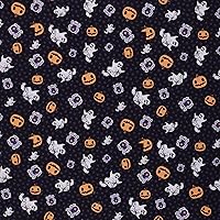 Mook Fabrics Cotton Vintage Pumpkins, Ghosts & Spiders, Black 15 Yard Bolt