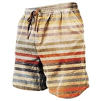 Men's Quick Dry Print Shorts Classic Fit Lightweight Summer Beach Swim Trunks Drawstring Vintage Plaid Bathing Short Swimwear