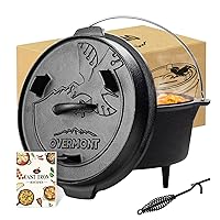 Overmont 9QT Camp Dutch Oven Pre Seasoned Cast Iron Lid Also a Skillet Casserole Pot with Lid Lifter for Camping Cooking BBQ Baking 9QT(Pot+Lid)
