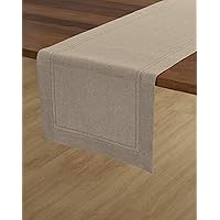 Solino Home Rustic Linen Table Runner – 14 x 120 Inch Natural – 100% Pure Linen Double Hemstitch Table Runner for Spring, Summer – Handcrafted from European Flax and Machine Washable