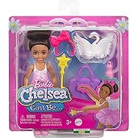 Barbie Toys, Chelsea Doll & Accessories Ballerina Set, Career Brunette Small Doll with 5 Dance-Themed Pieces Including Swan Wings