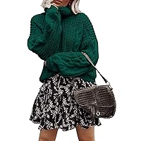 PRETTYGARDEN Womens 2024 Fall Sweaters Fashion Winter Turtleneck Cable Knit Pullover Oversized Long Sleeve Casual Blouse Tops