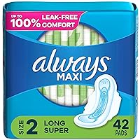 Always Maxi Feminine Pads For Women, Size 2 Long Super Absorbency, With Wings, Unscented, 42 Count