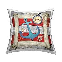 Stupell Industries Nautical Anchor Boating Compass Outdoor Printed Pillow, 18 x 18, Red