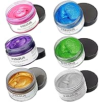 Temporary Hair Color Wax,Acosexy Hair Color Dye for Kids Fashion Hair Wax Pomades Disposable Natural Hair Strong Style Gel Cream Hair Dye,Instant Hair Spray Dye Hairstyle Mud Cream for Party, Cosplay, Masquerade etc. (6 Color-Blue Green Gold Pink Sliver Purple)
