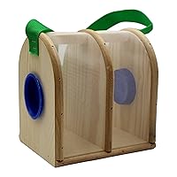 Wooden Bug Box for Kids, Dual Chamber Insect Habitat with Nylon Carrying Strap