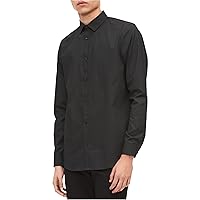 Calvin Klein Mens Non-Iron Spiral Button Up Shirt, Black, Medium