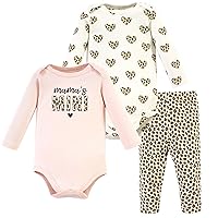 Hudson Baby baby-girls Unisex Baby Cotton Bodysuit and Pant Set, Leopard Hearts, 18-24 Months