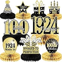 9PCS 100th Birthday Decorations 100th Birthday Centerpieces for Table Decorations 2024 Vintage 1924 Honeycomb Table Topper Back in 1924 100th Birthday Decoration for Men and Woman 100 Years Party