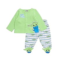 STAR WARS Baby Boys Outfit with Snap Shirt and Baby Footed Pants - Baby Yoda Clothes - Baby Outfit